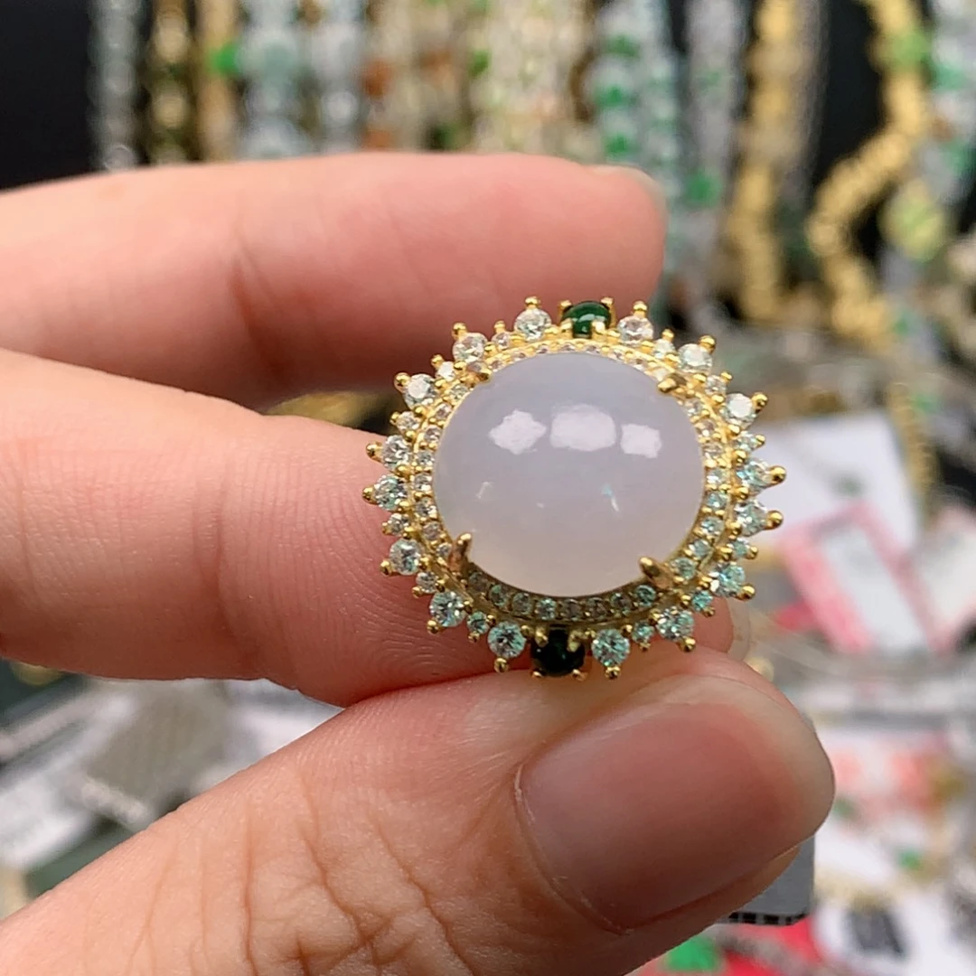 翡翠戒指银S925镶嵌天然翡翠吊坠