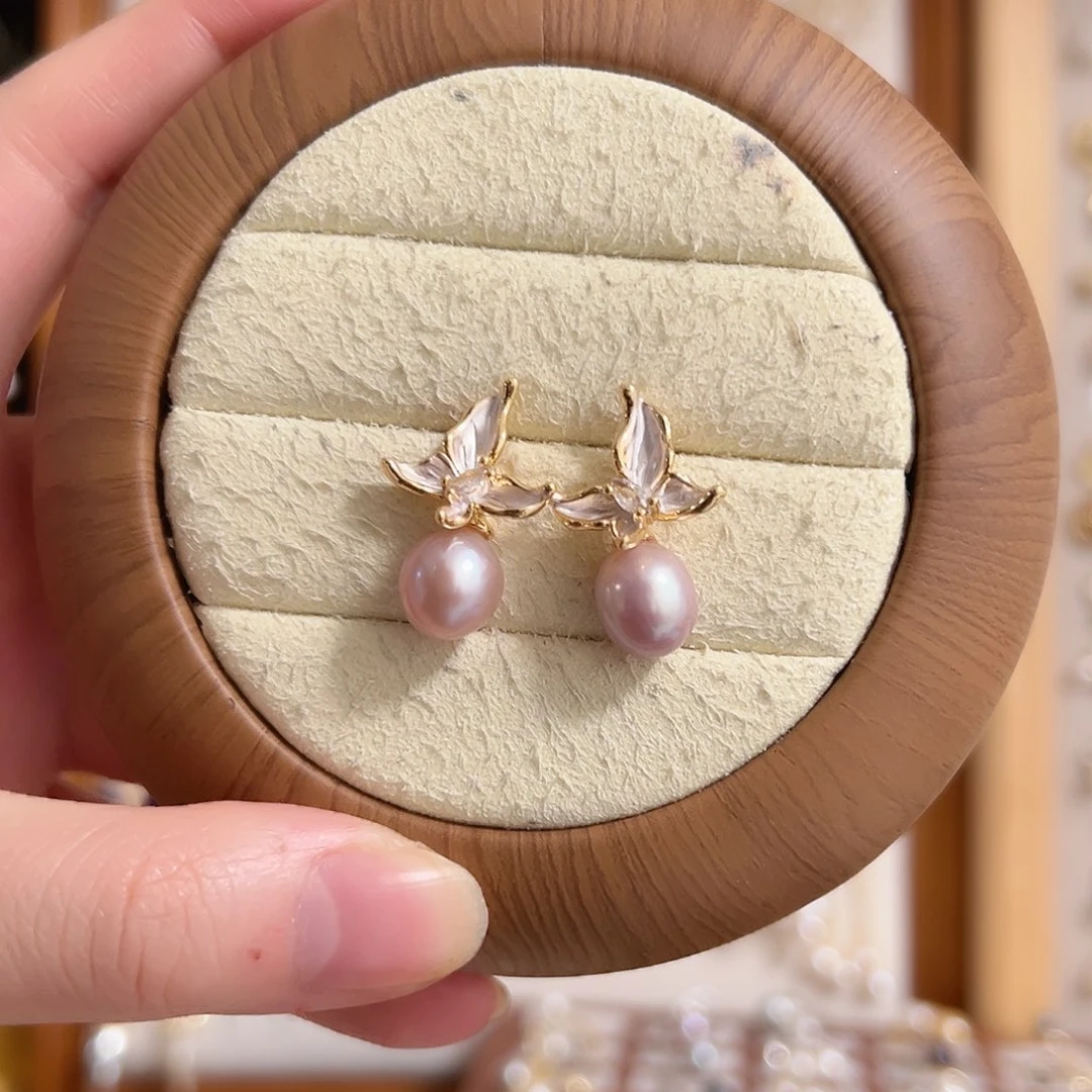 耳钉银S925镶嵌淡水珍珠