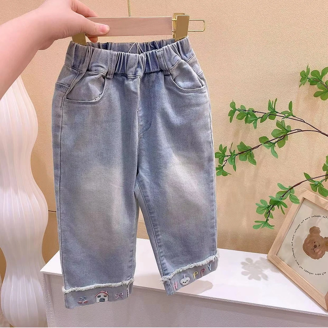 女童蓝色卡通刺绣牛仔裤（AH-2031-春秋）