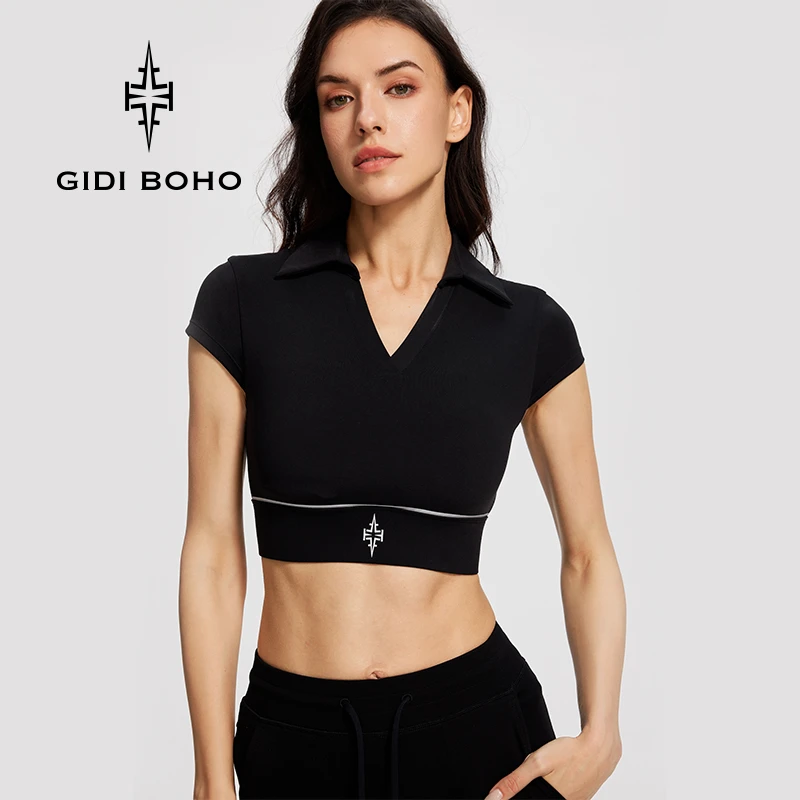 GIDI BOHO/极地薄荷春夏新款时尚运动户外瑜伽T恤健身短款修身女