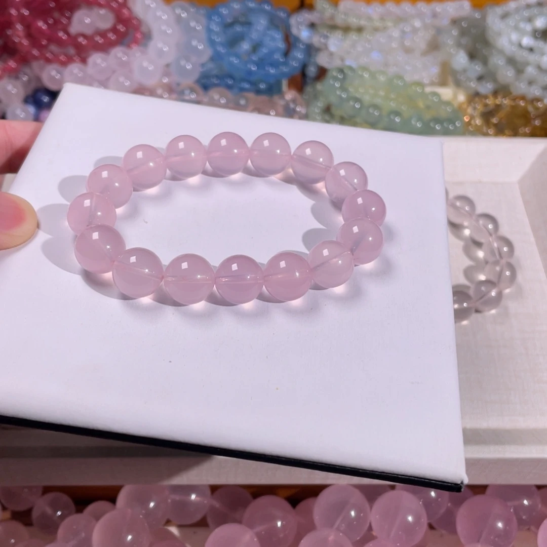 大***胃芙蓉石未镶嵌手串粉水晶12mm手串