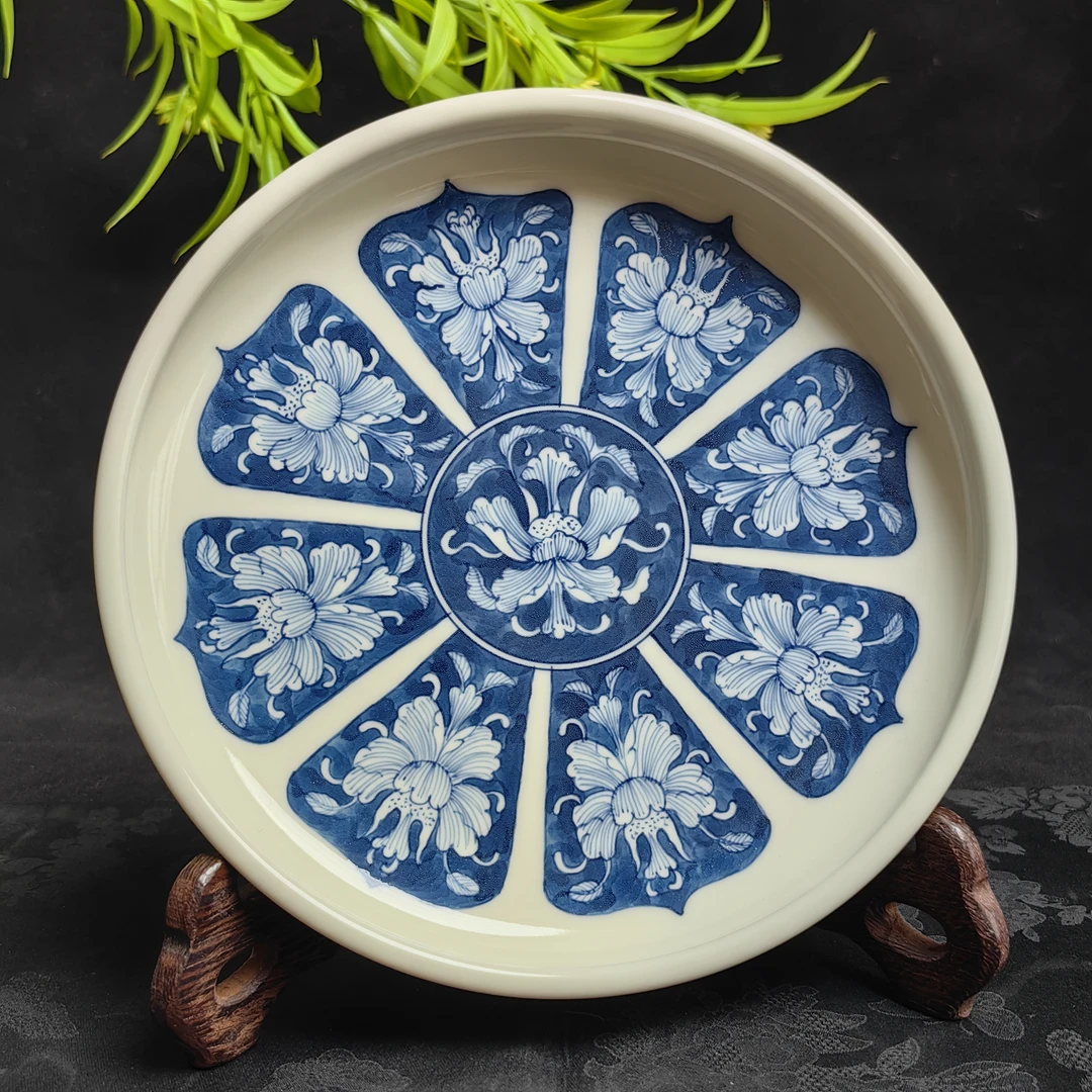 觅纤 蓝地开窗花卉壶承-17.5厘米 MQ450