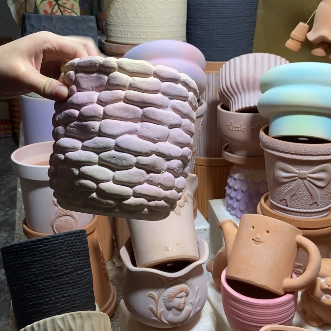 15×15彩色石头盆 粗陶1个