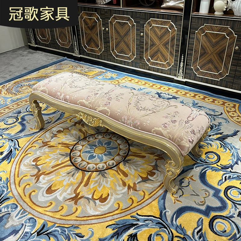 法式床尾凳 欧式布艺美人榻新刺绣躺椅懒人椅卧室换鞋凳