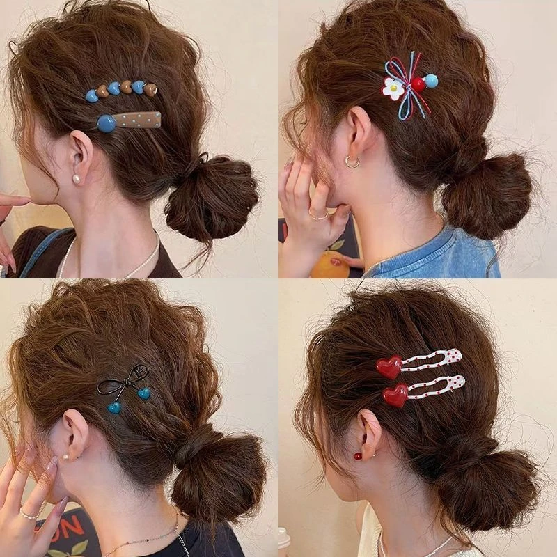 韩国东大门百搭森系女刘海边夹ins复古发夹发饰低丸子头发饰抓夹