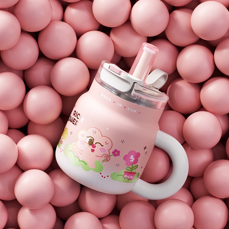 物生物新款大容量BINGO保温杯学生女生专用吸管杯316L不锈钢水杯