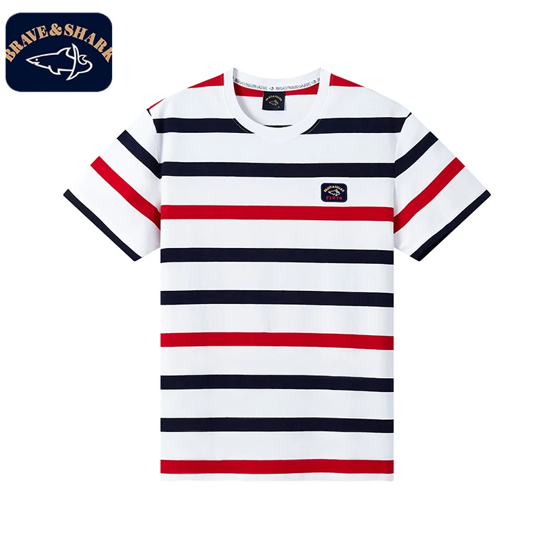 勇士鲨鱼重工刺绣短袖T恤男士夏季时尚精美圆领透气体恤男SY-5277