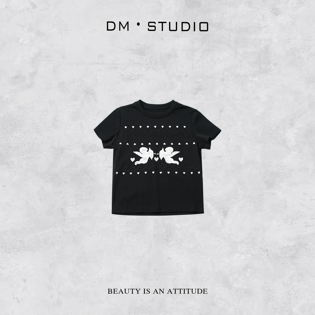 DEDM-DM•STUDIO/小众减龄精致百搭丘比特圆领百搭T恤上衣（Y128）