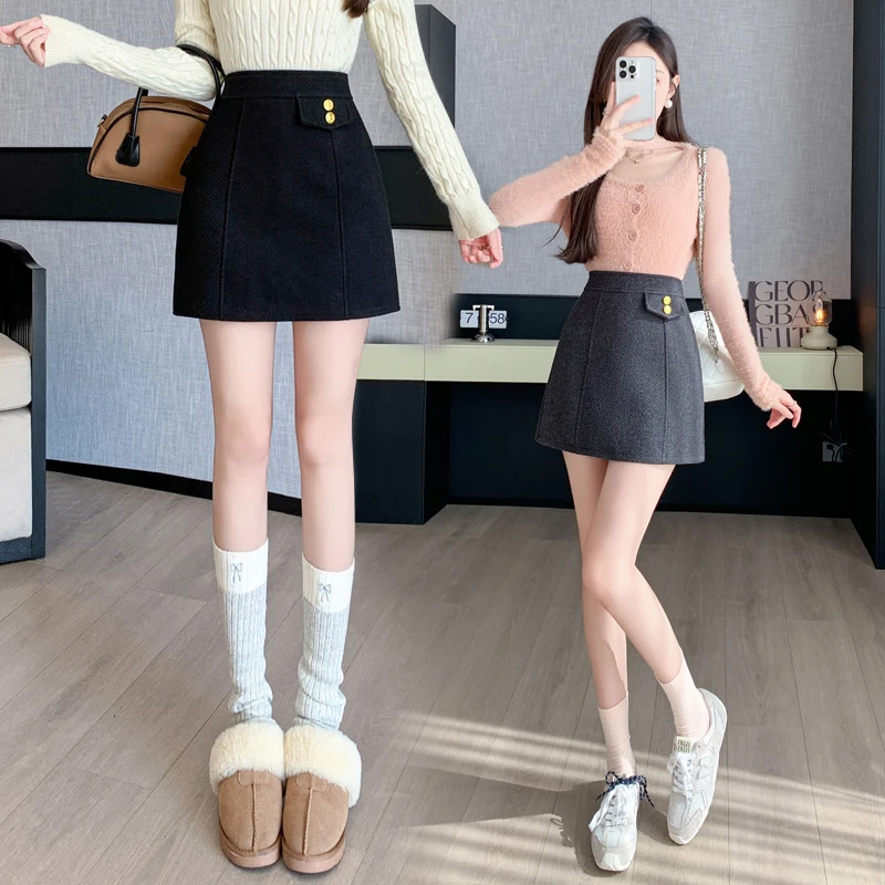 毛呢半身裙秋冬2025新款高腰A字裙气质百搭包臀裙防走光显瘦短裙