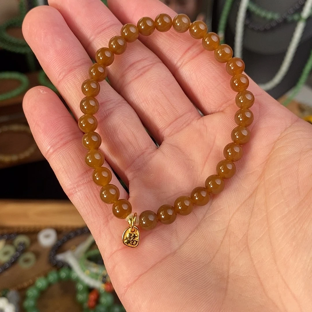 和田玉手串未镶嵌且末金山糖设计款