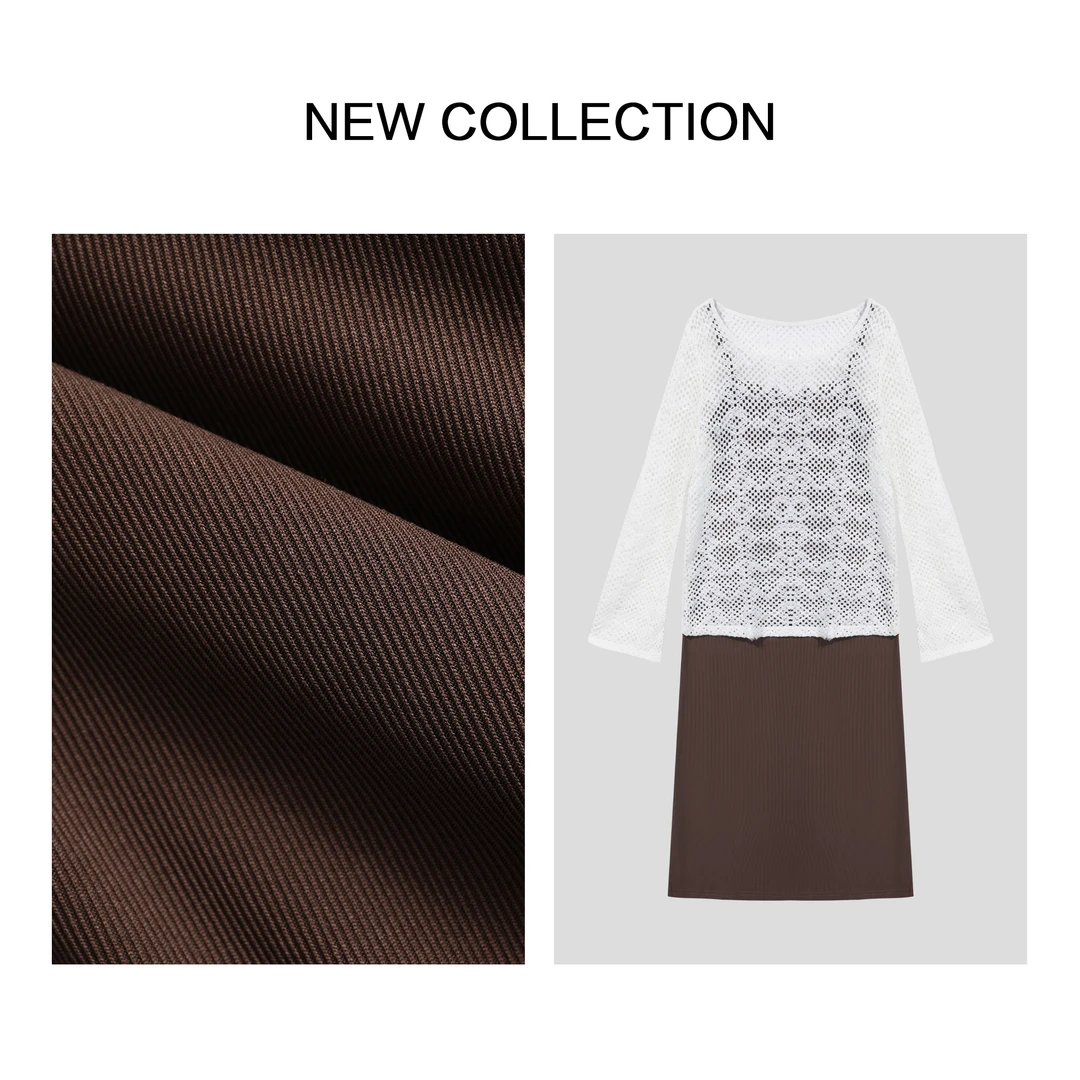 【小依专享】D3F39003B 春季镂空线衣+连衣裙套装-9003