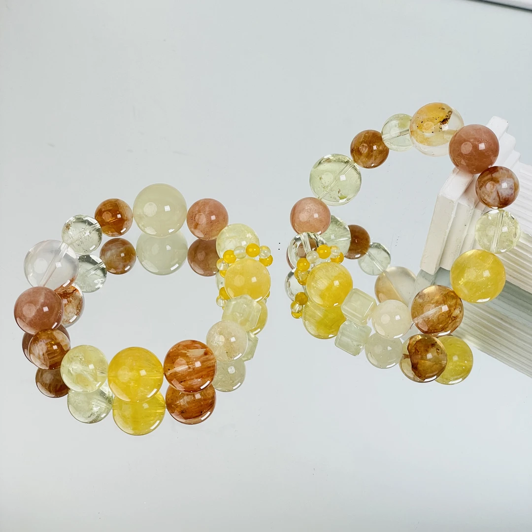 【389 锦衣玉食】黄水萤石太阳石等手串12-18mm面小仙多样性发其一Z
