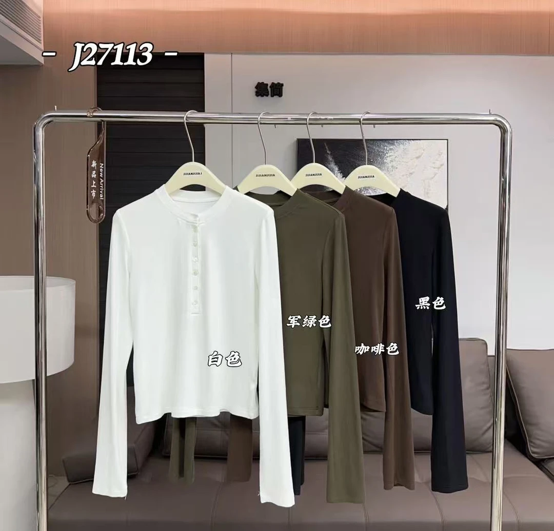 鑫燃Kiki 【瘦瘦衣】亨利领排扣柔软舒适显瘦上衣 J27113 JJ