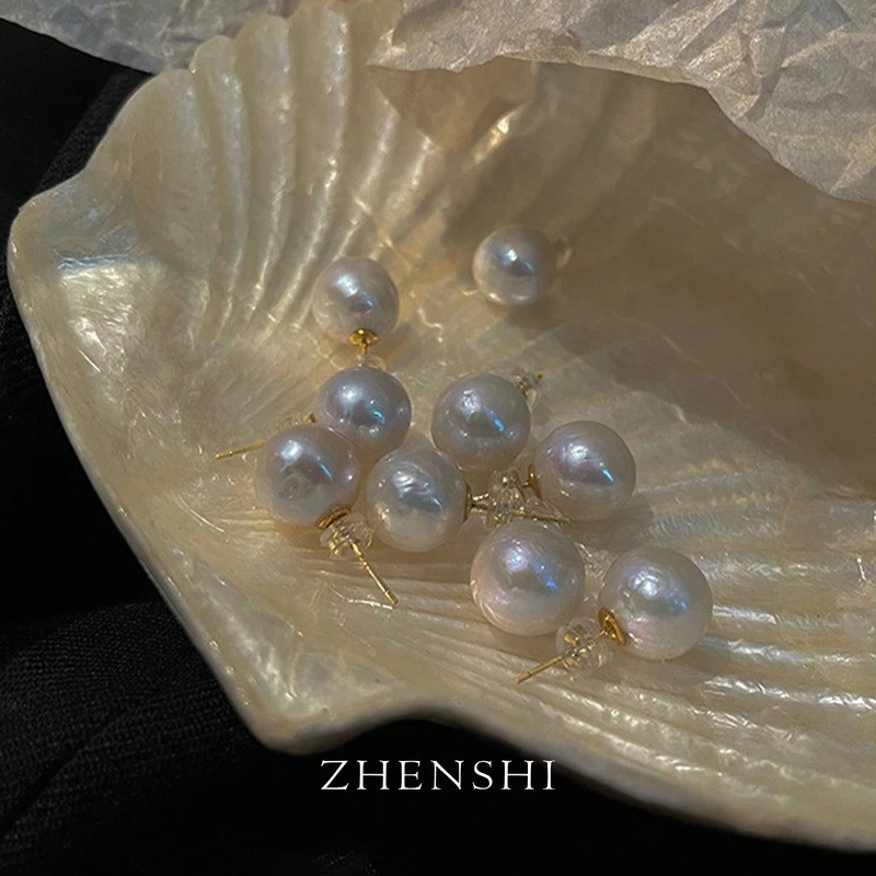 珍氏珠宝 淡水珍珠素钉圆形巴洛克气质耳钉耳饰(龙珠)多样性发一