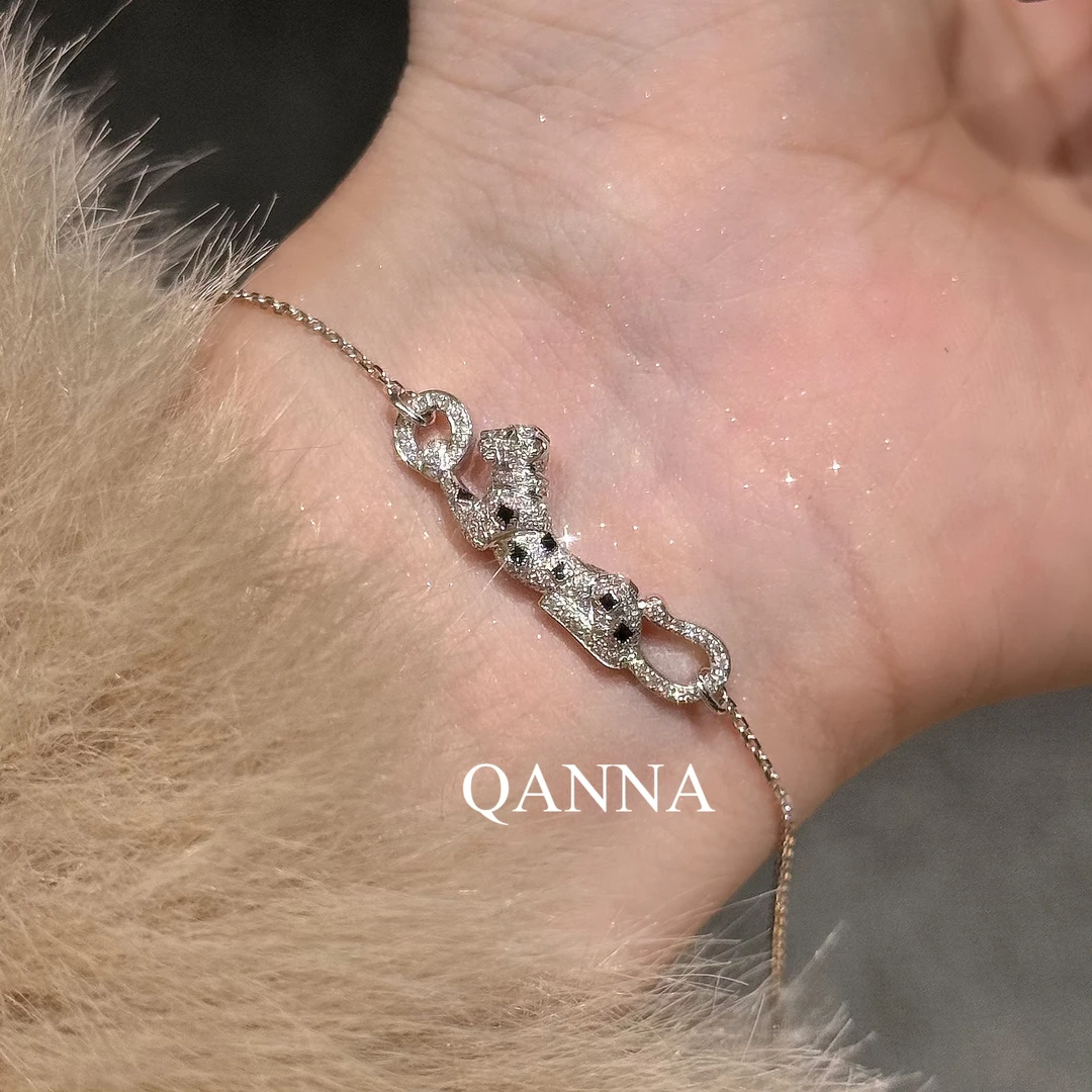 QANNA【满钻黑点豹子】【设计款】奢华时尚欧美风个性情侣钻石手链AY