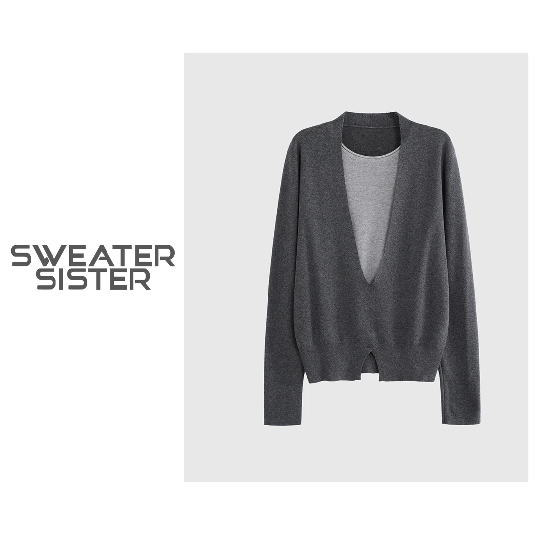 【假两件】JU美撞色拼接针织衫高级感气质长袖上衣女273-0904