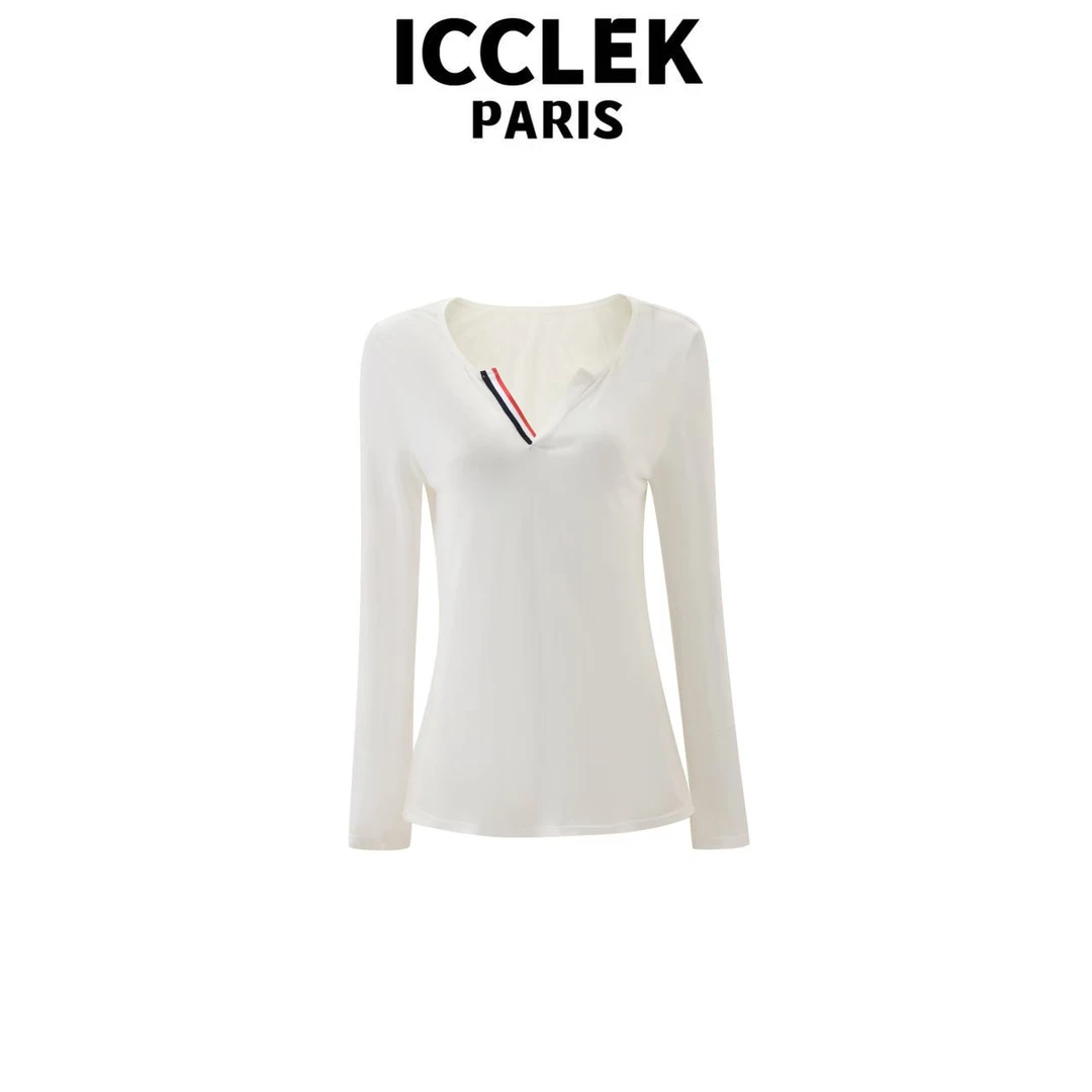 ICCLEK 白色纯色长袖针织衫秋冬夏季开衫休闲百搭显瘦上衣 - 5752