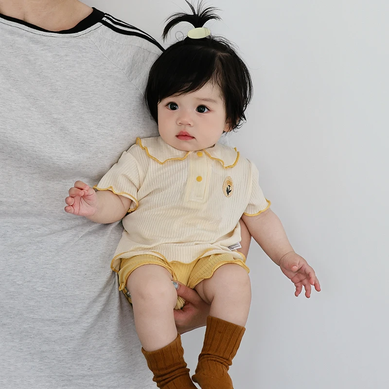 女童套装夏季女宝宝娃娃领甜美可爱短袖短裤婴儿夏装衣服两件套