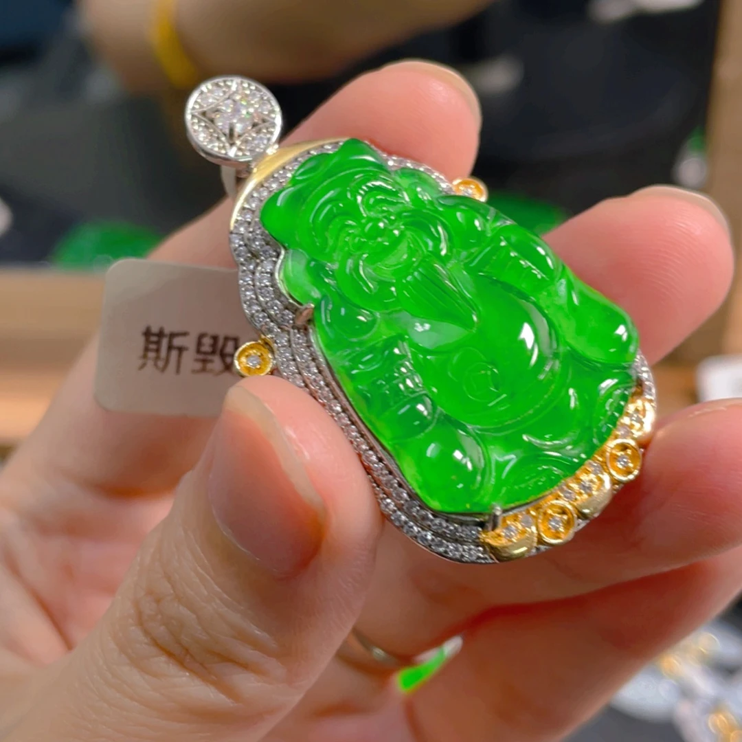 吊坠(不含链)银S925镶嵌翡翠