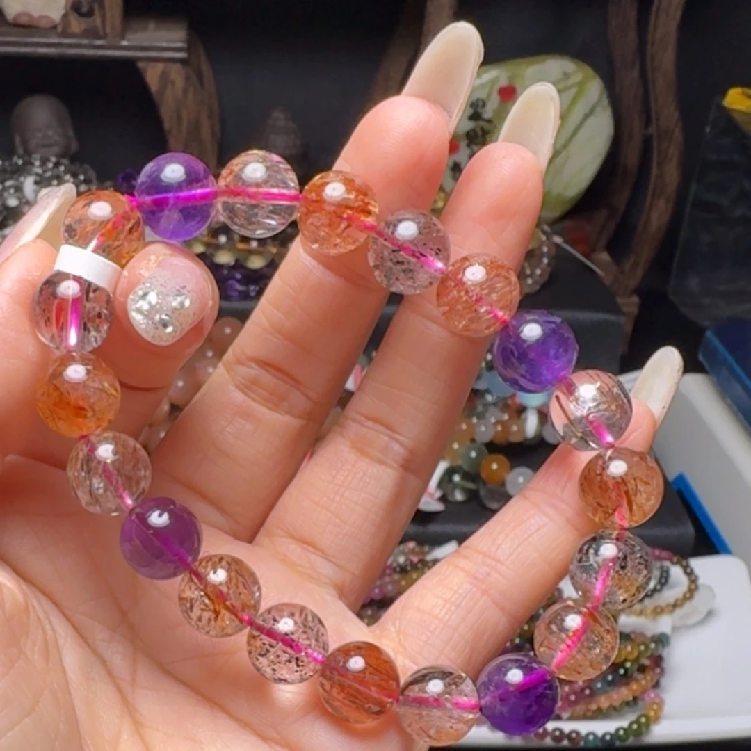 未镶嵌水晶手链天然黑金超七手串10mm