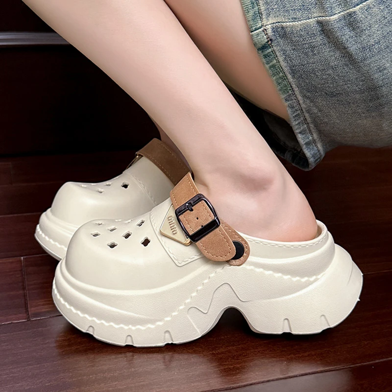 8.0厚底洞洞鞋女款夏季网红时尚外穿增高包头凉拖鞋沙滩防滑拖鞋