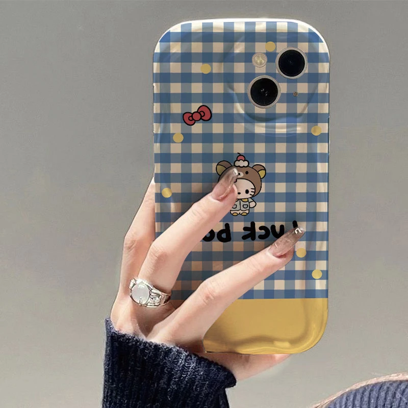 蓝格头套KT猫适用iPhone16ProMax手机壳15苹果14卡通13韩系12软套