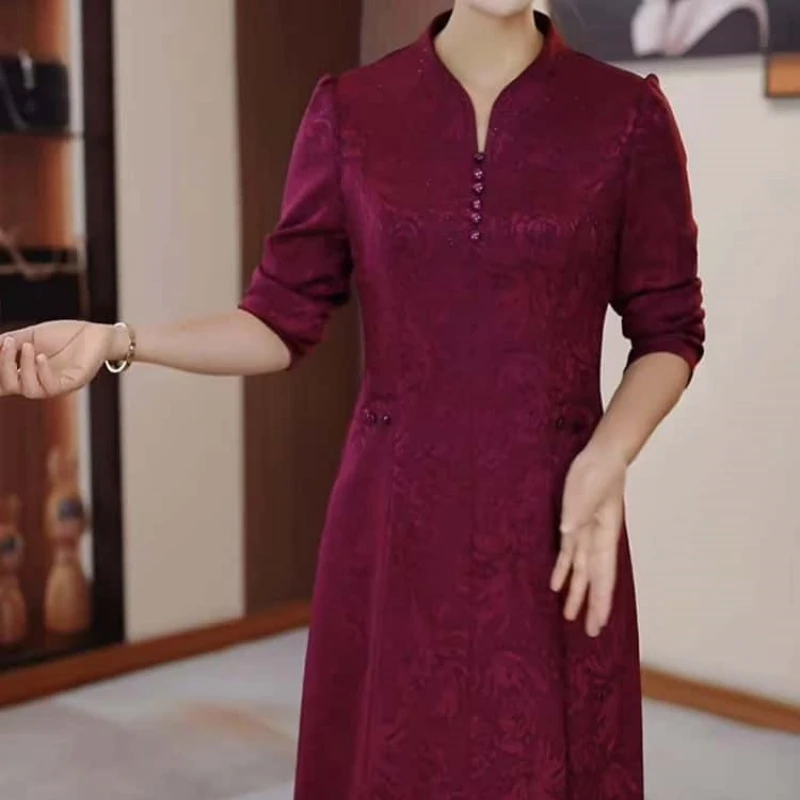 A385【连衣裙】2025早秋新款高端精致时尚中式提花收腰显瘦连衣裙