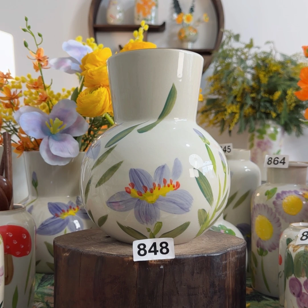 摆件景德镇陶瓷手绘小花瓶摆件无孔