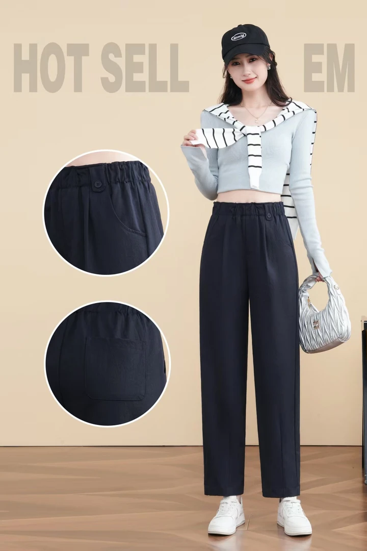 2025秋季新款时尚纯色松紧腰花苞裤