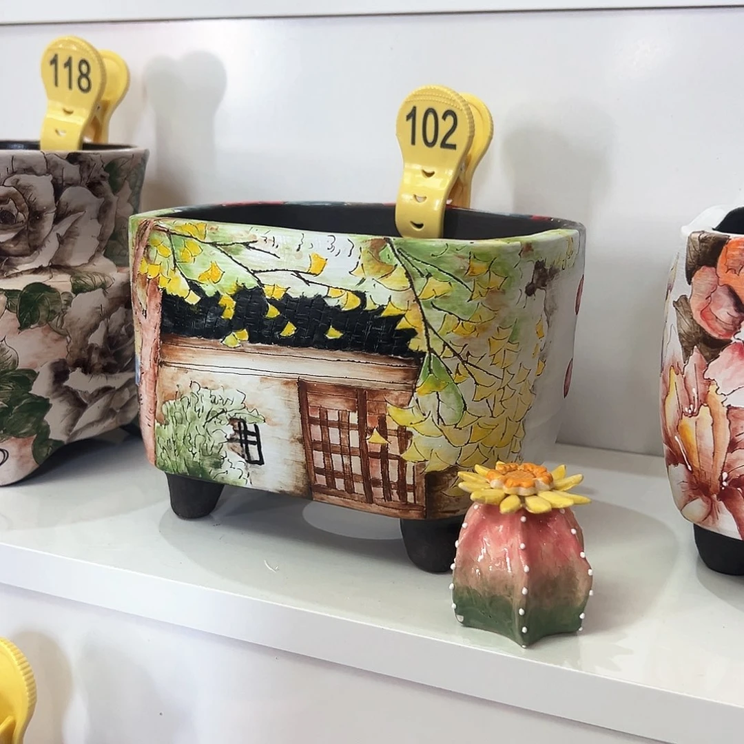 我***微手绘陶瓷花盆美盆