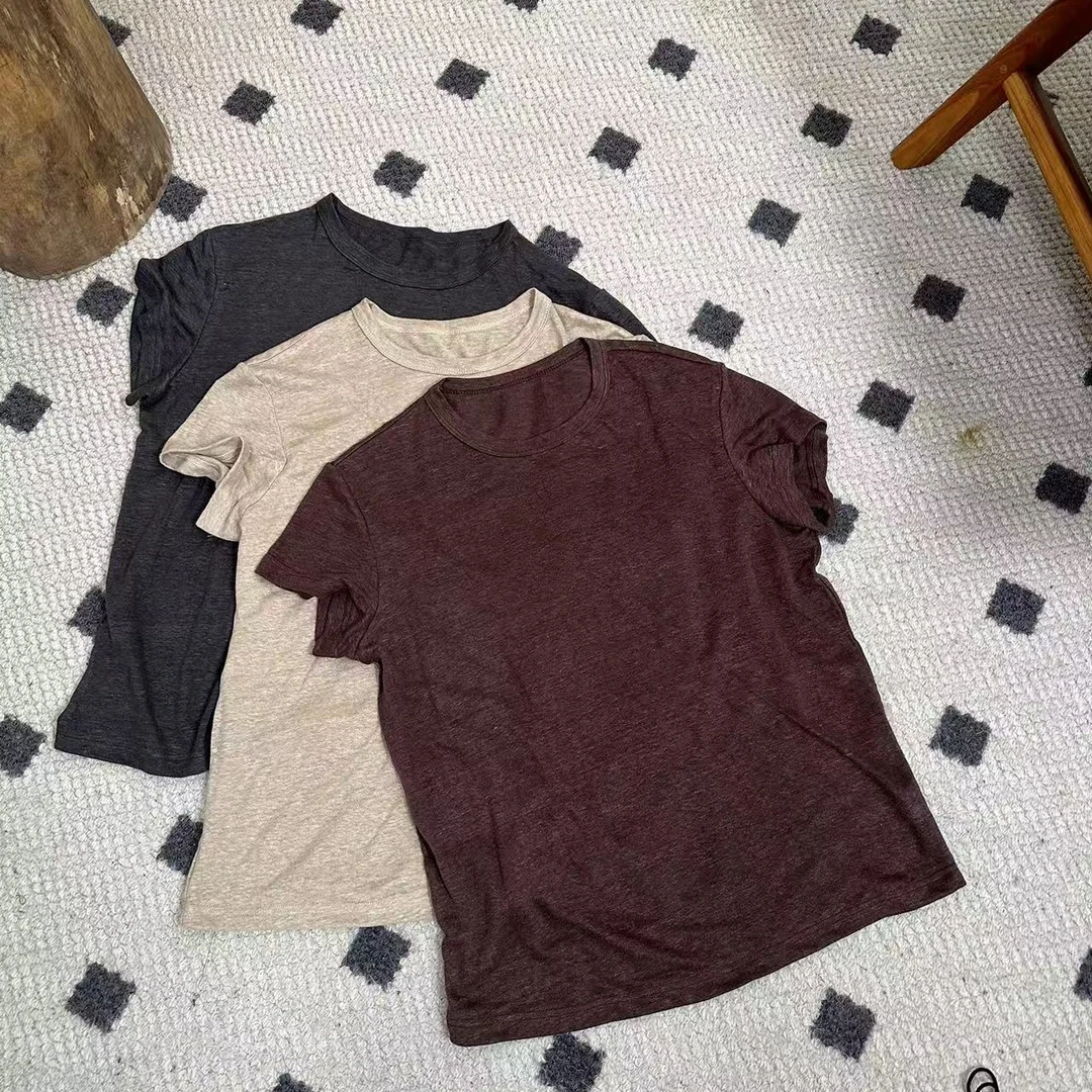 大禾自制:纯色休闲圆领亚麻T恤