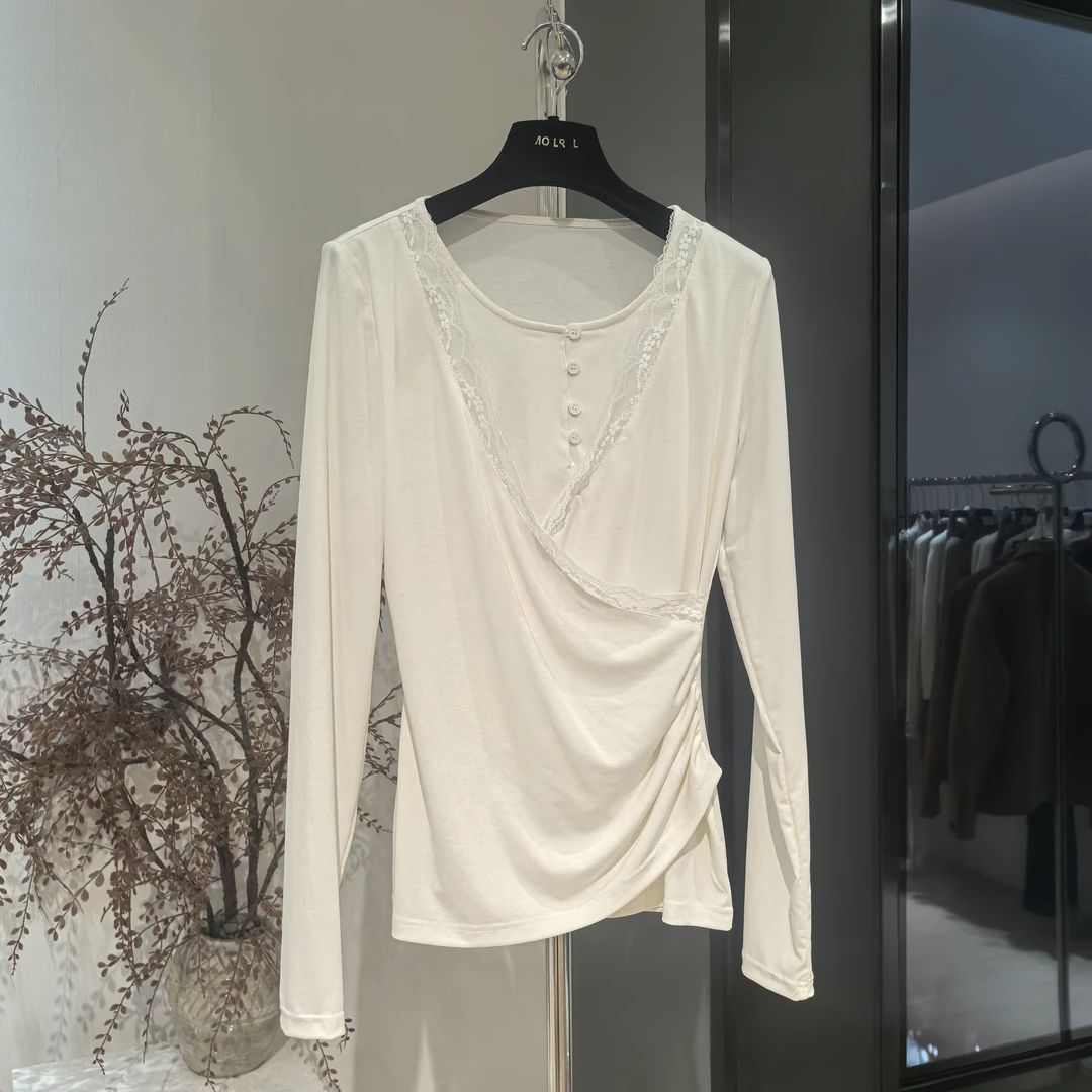 ZZ时尚百搭拼接休闲显瘦宽松内搭镂空长袖T恤X1093