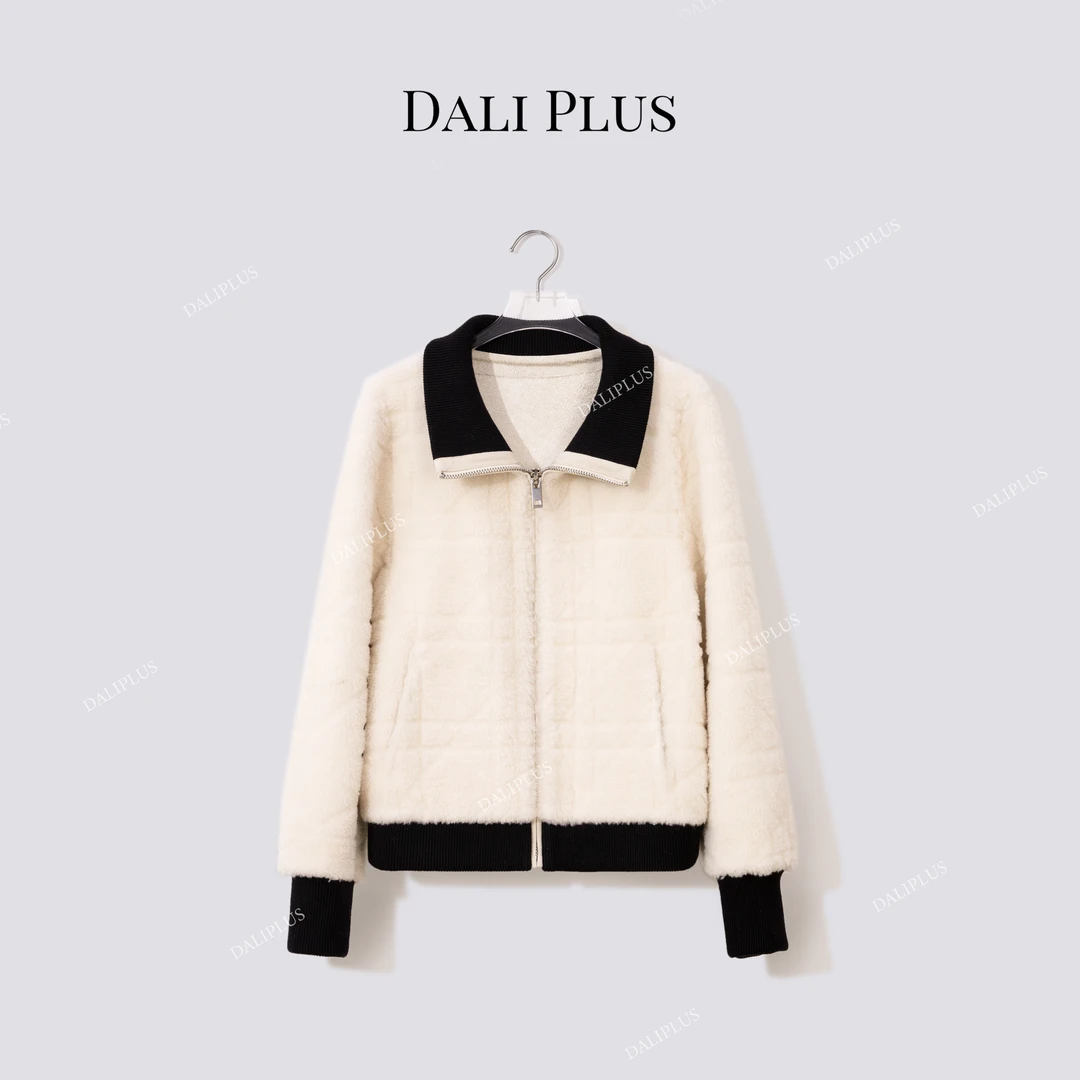 DALI PLUS“高奢线剪花工艺”羊羔毛外套-D5ST1488
