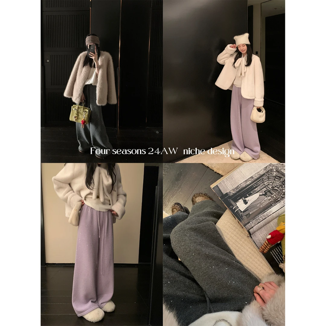 区区欧阳璀璨星光 懒懒裤亮片休闲裤直筒阔腿裤慵懒款长裤拖地裤