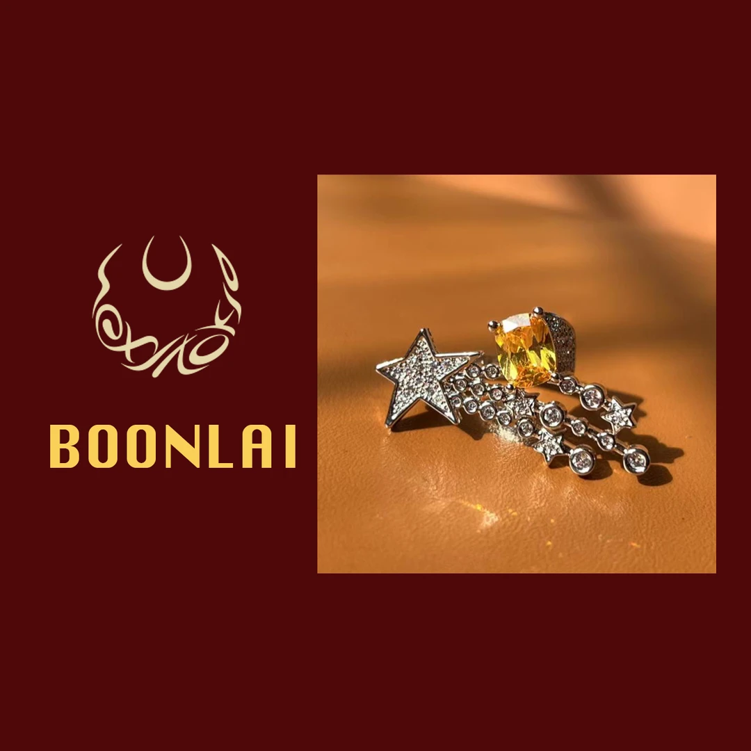 铜合金锆石戒指 Boonlai 气质镶钻星星黄色锆石戒指334