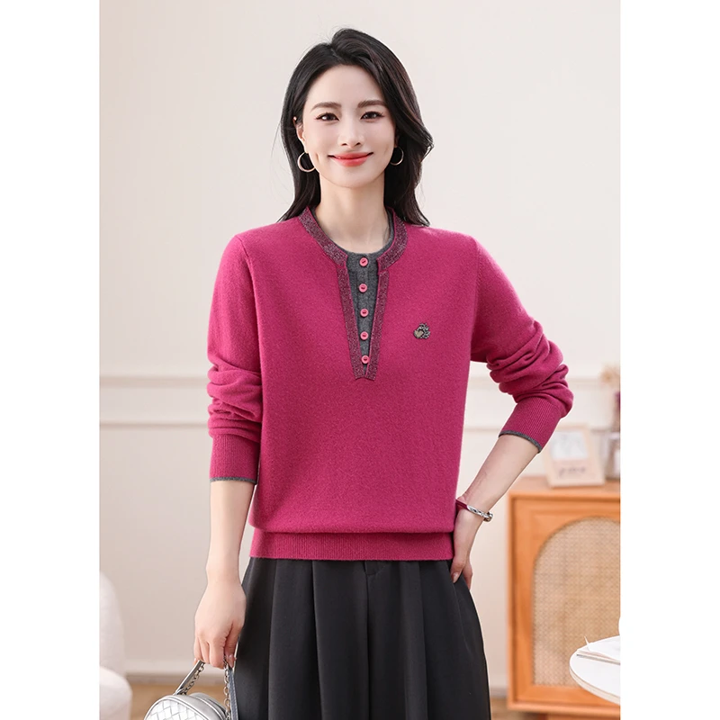 【香嘉怡新品】XJYE71264女士上衣100绵羊毛圆领套头秋冬针织衫