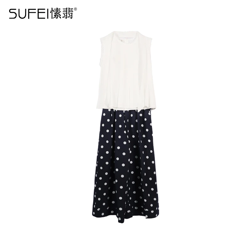 SUFEI/愫翡S52TK0708A 夏季新款简约纯色上衣波点裤套装 0708