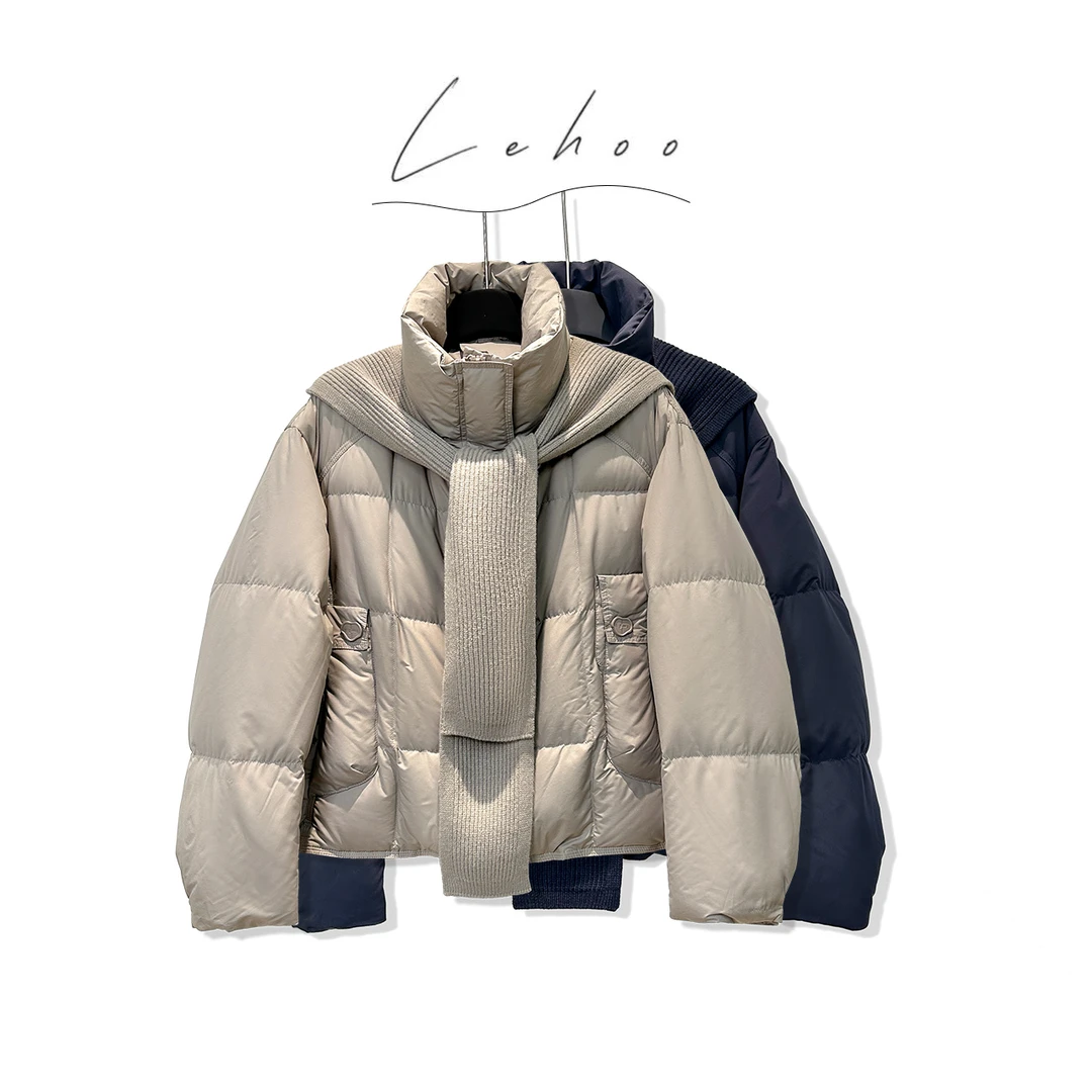 Lehoo|【90白鹅绒服加厚短款】秋冬可拆卸针织拉法连帽短款外套