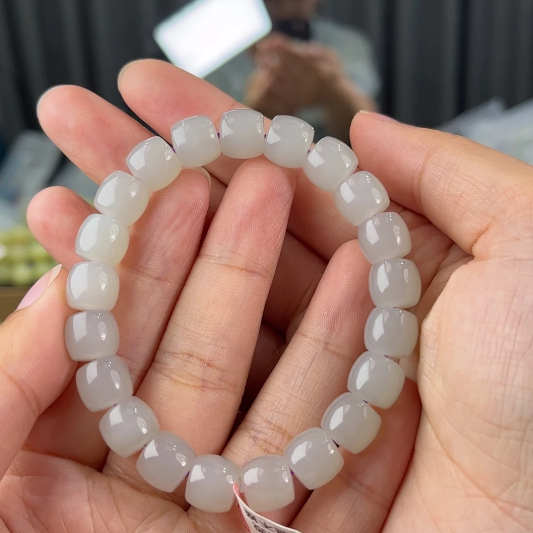 手链未镶嵌和田玉青海料冰烟紫卡10直切