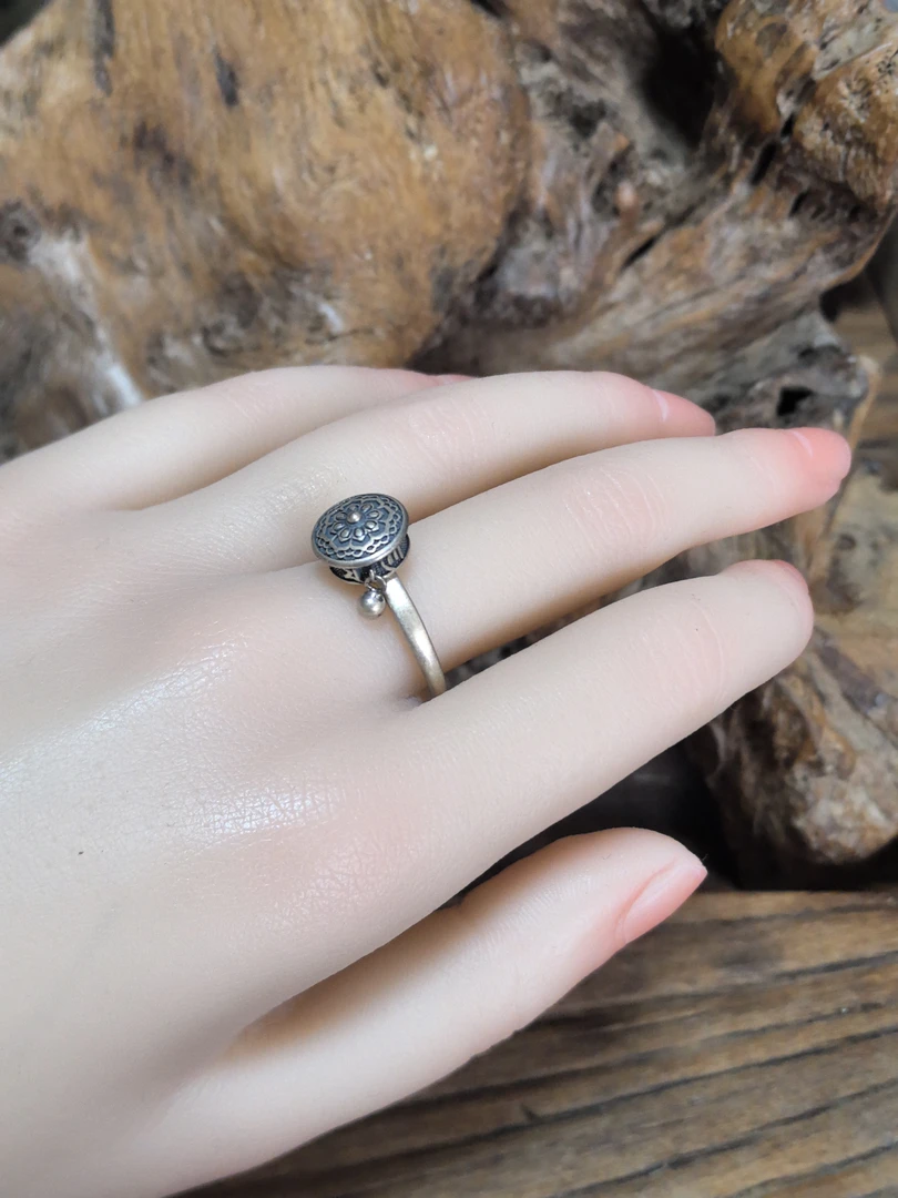 925银戒指 可旋转六字真言纯银戒指