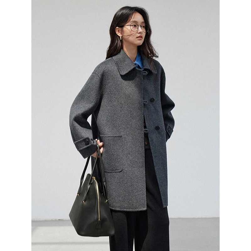 素典纯羊毛双面呢子大衣女中长款冬季新款极简风气质毛呢外套2865