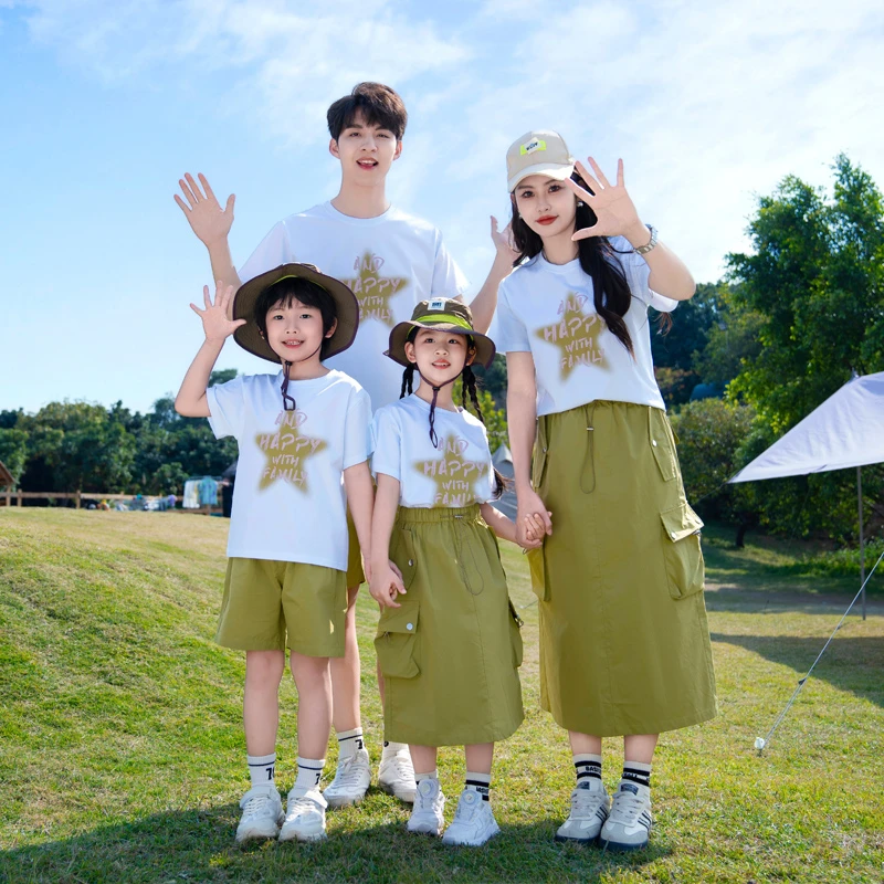亲子装夏季2025新款一家三口四口洋气母女装短袖T恤半裙母子套装