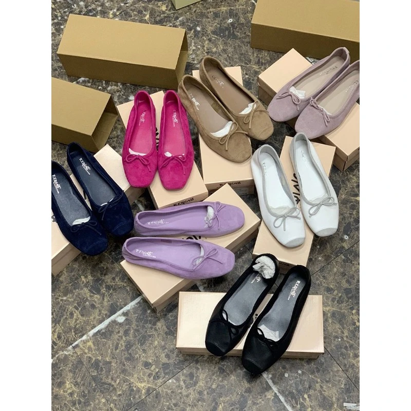 【JTG&SHOES 官方正品】芭蕾鞋真皮法式复古平底方头蝴蝶结单鞋女