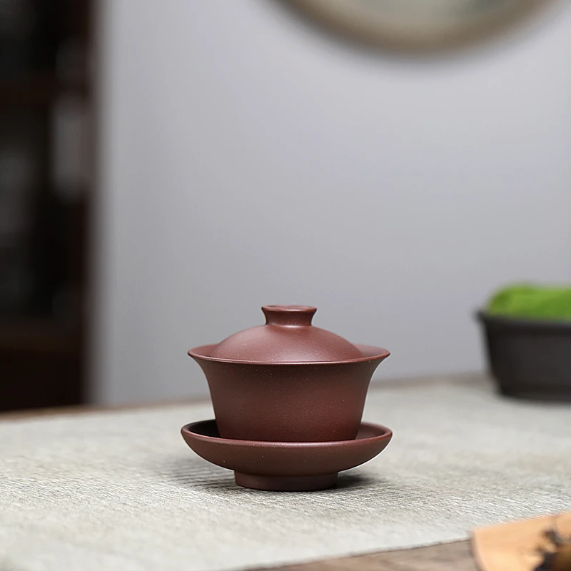 尾单微瑕雪涓（三才盖碗）宜兴原矿紫砂紫砂盖碗150cc左右