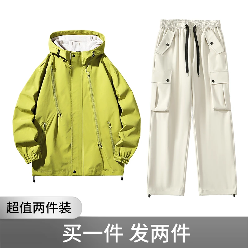 C0806/组合装运动连帽夹克搭配休闲工装裤情侣款同款