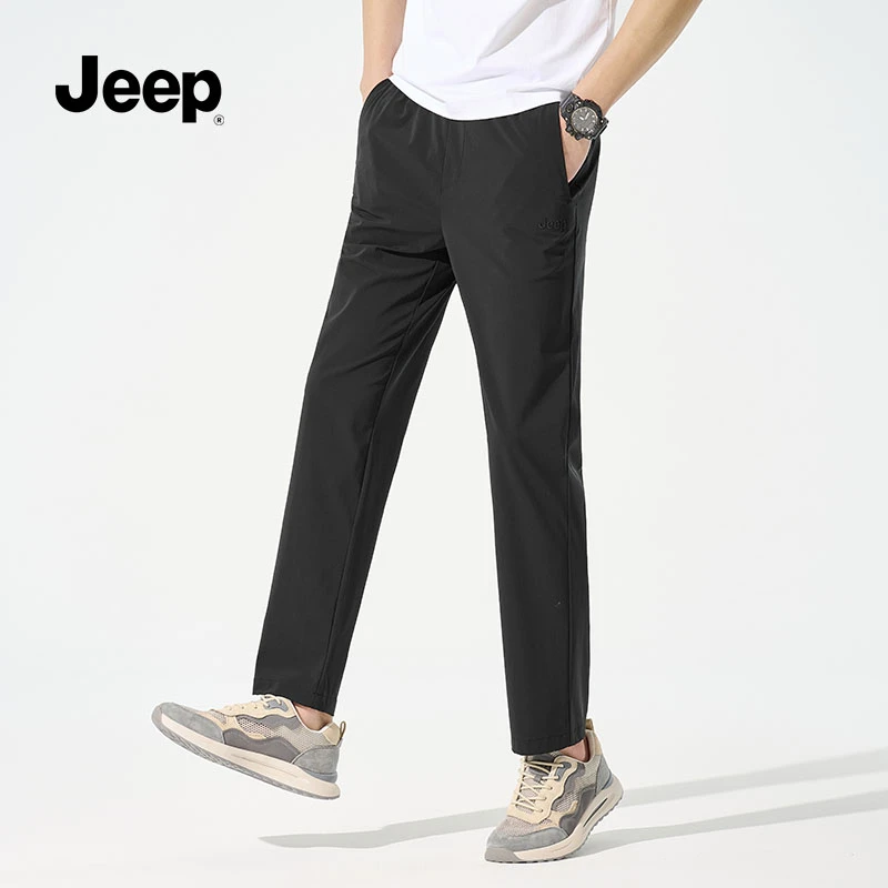 JEEP 吉普 运动裤男春秋针织棉质宽松直筒休闲裤子男士运动长裤
