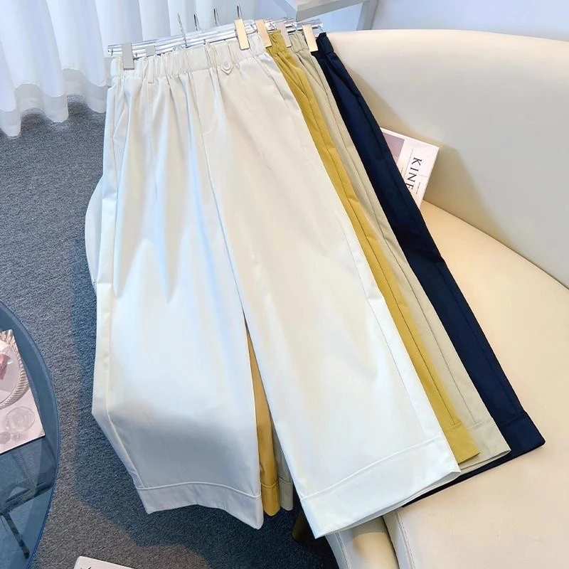 夏季新款高腰松紧花苞薄款纯色百搭时尚九分阔腿休闲裤显瘦直筒裤