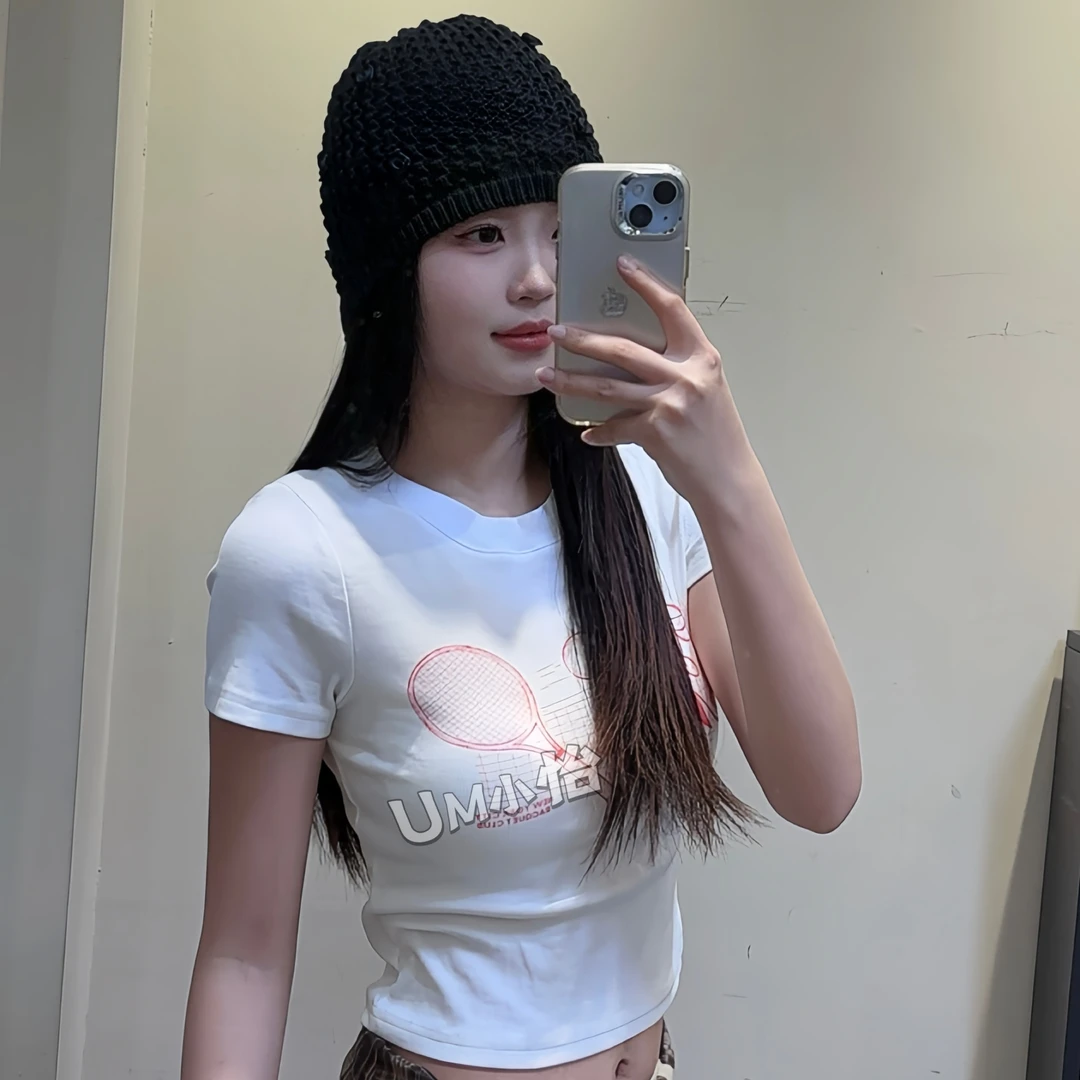 鑫怡定制【网球女孩】夏季新款短款显瘦夏季修身印花ins上衣短袖T恤