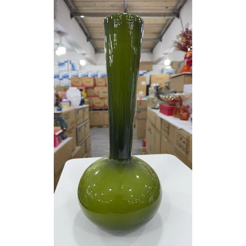 外贸孤品花瓶花器橄榄绿天鹅颈