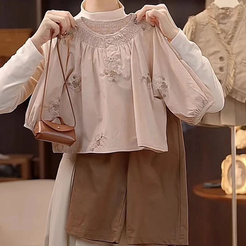 儿童装2025春季新款女童韩版甜美刺绣衬衫上衣萝卜休闲裤两件套装